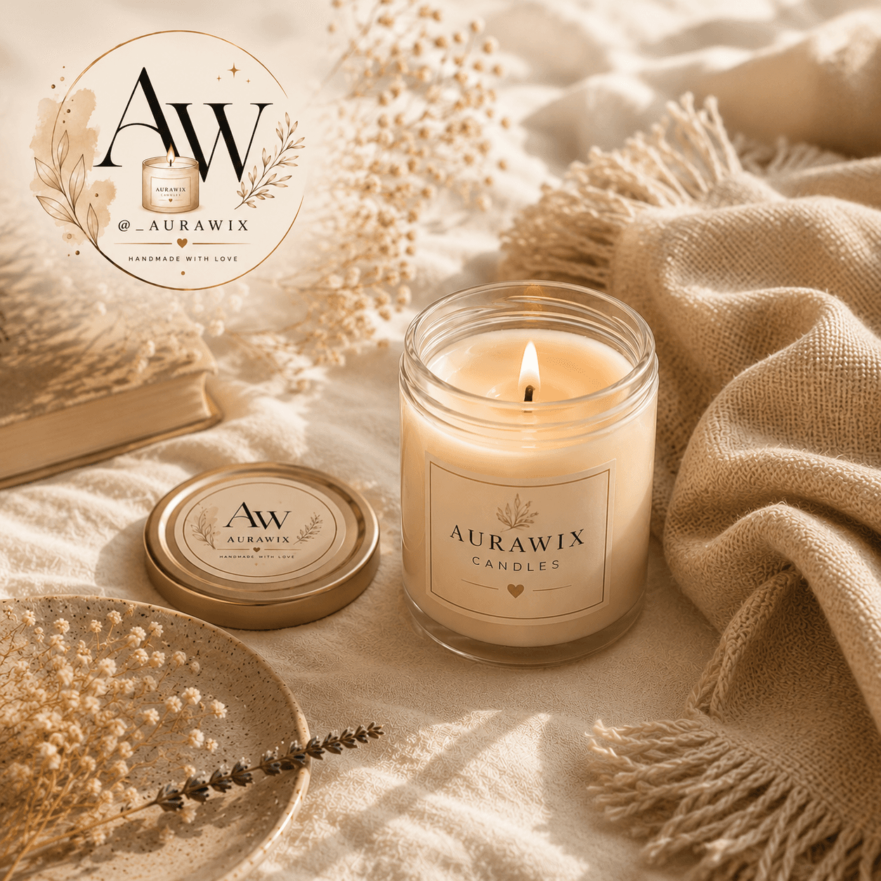 Aurawix handmade soy candle lifestyle shot